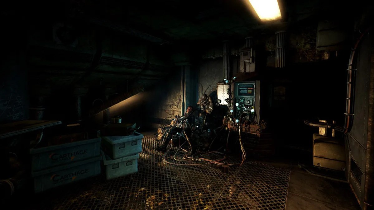 A dark room in Soma that enhances the sense of mystery for players