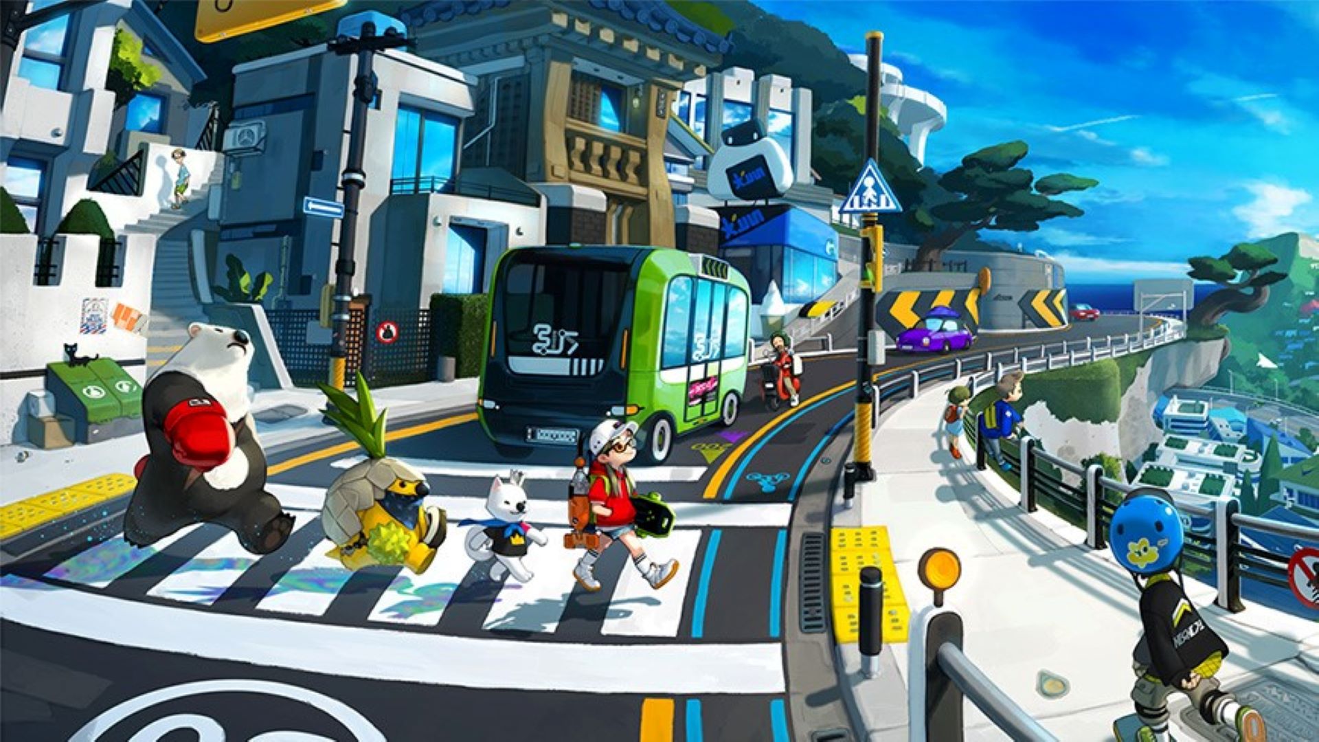 Game characters crossing the road