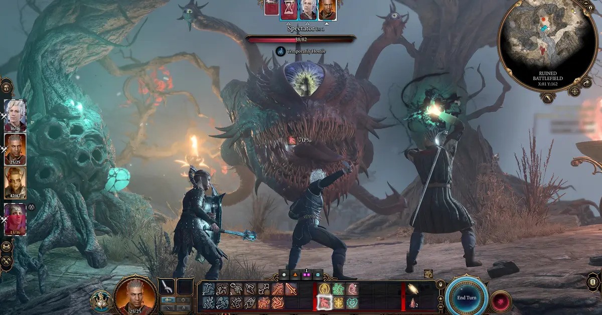 Characters from Baldur’s Gate 3 engaged in a battle